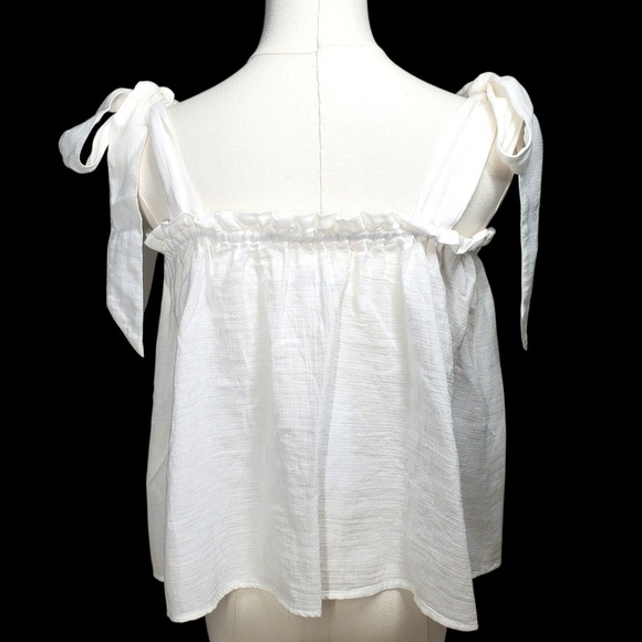 Outerknown Oasis Top Womens Medium White Bows Organic Cotton Boho Beach Coastal - Picture 3 of 12